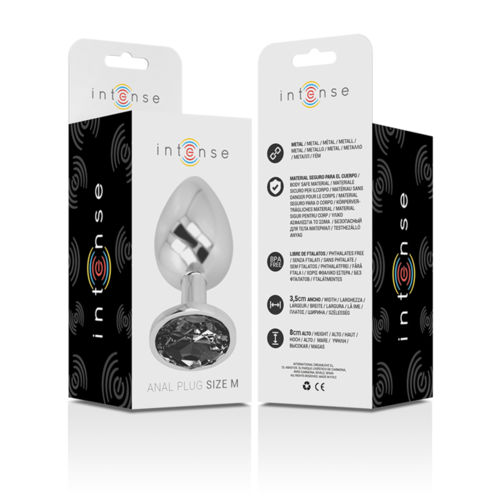 INTENSE - PLUG ANAL METAL ALUMINIO CON CRISTAL NEGRO TALLA M