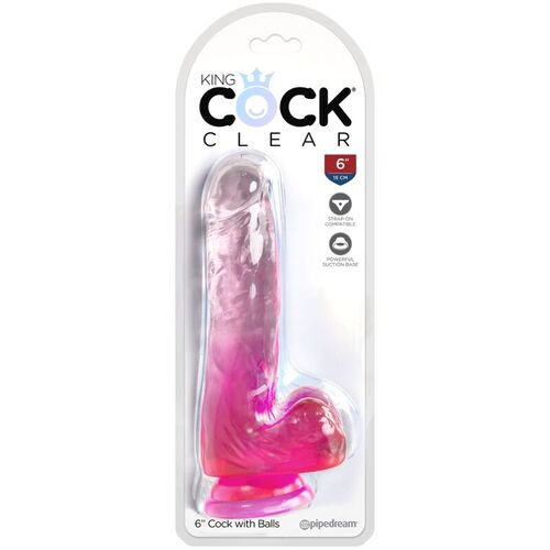 KING COCK - CLEAR PENE REALISTICO CON TESTICULOS 13.5 CM ROSA