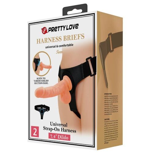 PRETTY LOVE - HARNESS BRIEFS ARNÉS UNIVERSAL CON DILDO TOM 20 CM NATURAL