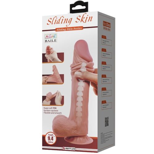 PRETTY LOVE - SLIDING SKIN SERIES DILDO REALSTICO CON VENTOSA PIEL DESLIZANTE MORENO 24 CM