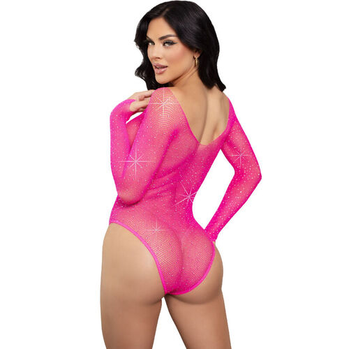 LEG AVENUE - BODY MANGA LARGA CRISTALIZADA FUCSIA