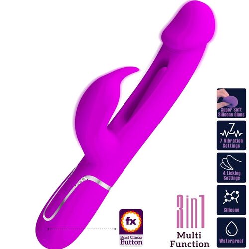 PRETTY LOVE - KAMPAS VIBRADOR RABBIT 3 EN 1 MULTIFUNCIÓN CON LENGUA VIOLETA