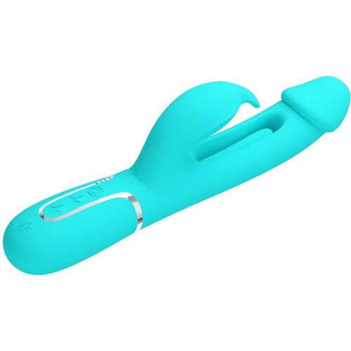 PRETTY LOVE - KAMPAS VIBRADOR RABBIT 3 EN 1 MULTIFUNCIN CON LENGUA VERDE AGUA