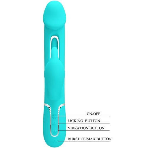 PRETTY LOVE - KAMPAS VIBRADOR RABBIT 3 EN 1 MULTIFUNCIN CON LENGUA VERDE AGUA