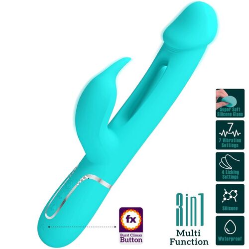 PRETTY LOVE - KAMPAS VIBRADOR RABBIT 3 EN 1 MULTIFUNCIN CON LENGUA VERDE AGUA