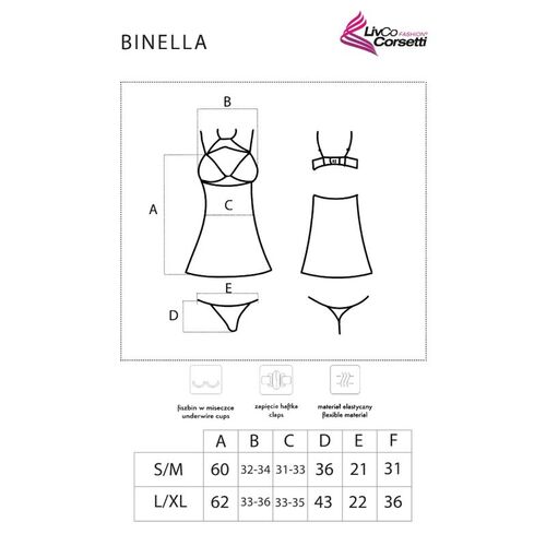 LIVCO CORSETTI FASHION - BINELLA SET BABYDOLL + TANGA NEGRO S/M