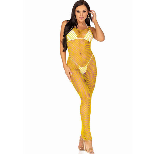 LEG AVENUE - VESTIDO DE REJILLA LARGO AMARILLO TALLA NICA