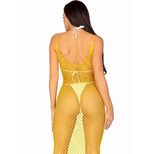 LEG AVENUE - VESTIDO DE REJILLA LARGO AMARILLO TALLA ÚNICA