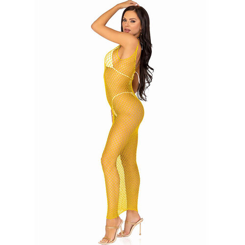 LEG AVENUE - VESTIDO DE REJILLA LARGO AMARILLO TALLA NICA