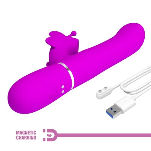 PRETTY LOVE - VIBRADOR RABBIT MULTIFUNCIÓN 4 EN 1 MARIPOSA FUCSIA