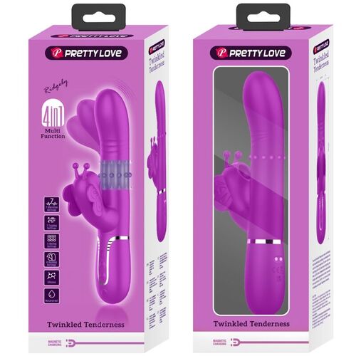 PRETTY LOVE - VIBRADOR RABBIT MULTIFUNCIN 4 EN 1 MARIPOSA FUCSIA