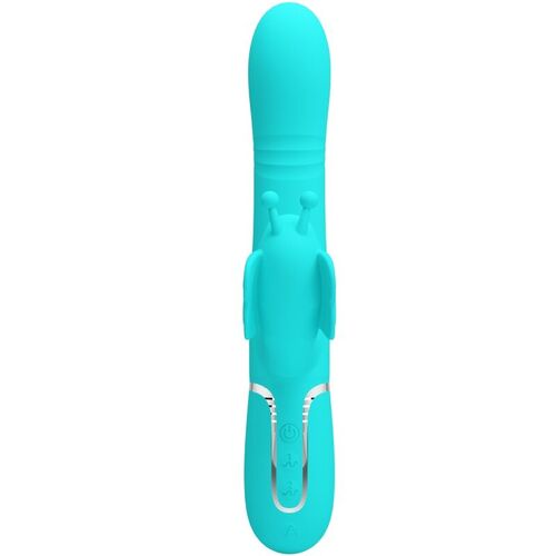 PRETTY LOVE - VIBRADOR RABBIT MULTIFUNCIN 4 EN 1 MARIPOSA VERDE AGUA