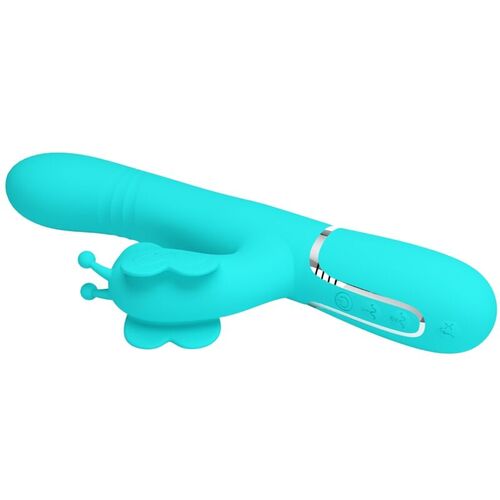 PRETTY LOVE - VIBRADOR RABBIT MULTIFUNCIN 4 EN 1 MARIPOSA VERDE AGUA