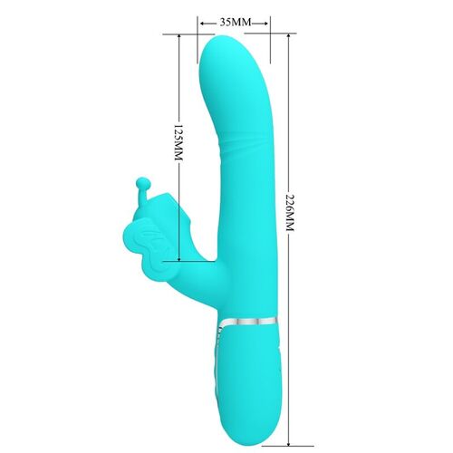 PRETTY LOVE - VIBRADOR RABBIT MULTIFUNCIN 4 EN 1 MARIPOSA VERDE AGUA