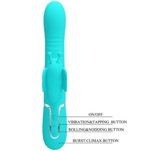 PRETTY LOVE - VIBRADOR RABBIT MULTIFUNCIN 4 EN 1 MARIPOSA VERDE AGUA