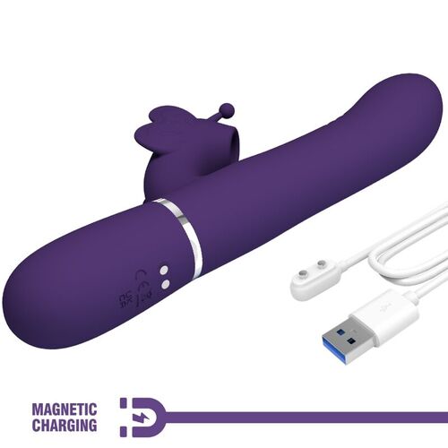 PRETTY LOVE - VIBRADOR RABBIT MULTIFUNCIN 4 EN 1 MARIPOSA MORADO