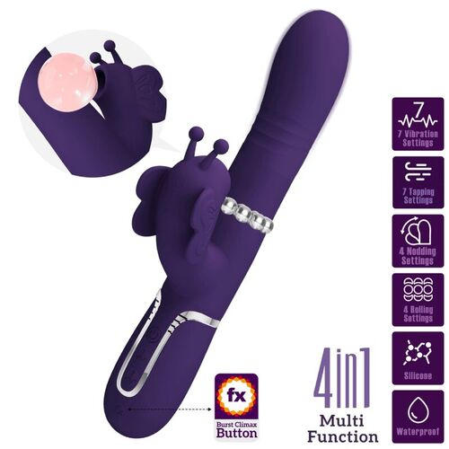 PRETTY LOVE - VIBRADOR RABBIT MULTIFUNCIN 4 EN 1 MARIPOSA MORADO