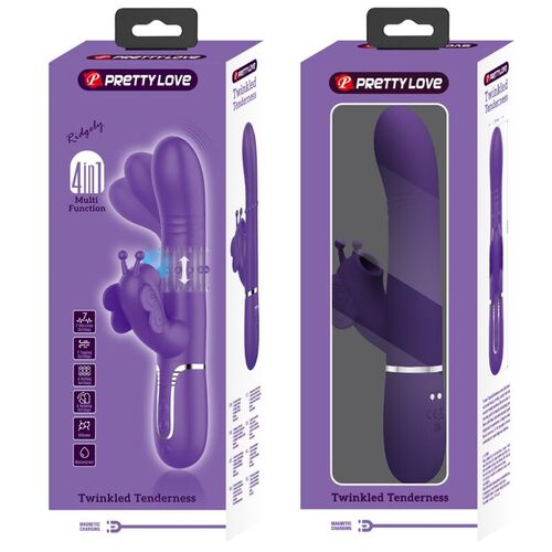 PRETTY LOVE - VIBRADOR RABBIT MULTIFUNCIN 4 EN 1 MARIPOSA MORADO