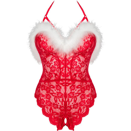 LIVCO CORSETTI FASHION - SANTAS LACE LADY BODY CROTCHLESS NAVIDEÑO S/M