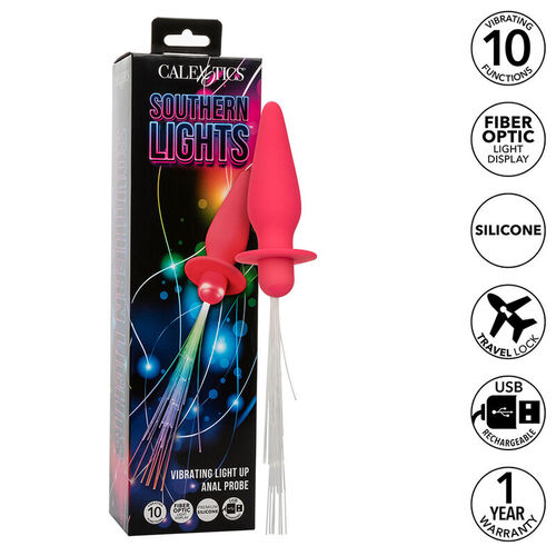 CALEXOTICS - SOUTHERN LIGHTS LIGHT UP PLUG ANAL CON LUCES 10 VIBRACIONES SILICONA ROSA