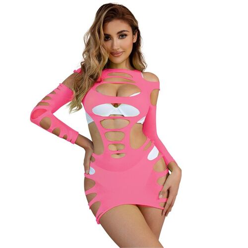 SUBBLIME - 952273 VESTIDO DE REJILLA ELSTICO MANGA LARGA ROSA TALLA ÚNICA