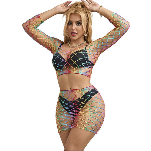 SUBBLIME - 952440 BODYSTOCKING DE REJILLA 2 PIEZAS MANGA LARGA ARCOIRIS TALLA ÚNICA