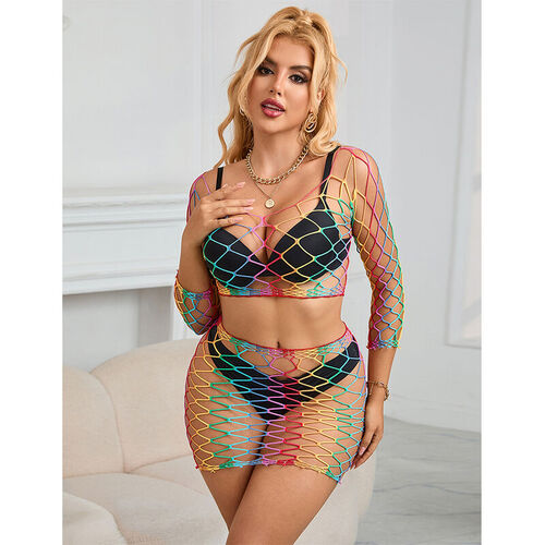 SUBBLIME - 952440 BODYSTOCKING DE REJILLA 2 PIEZAS MANGA LARGA ARCOIRIS TALLA ÚNICA