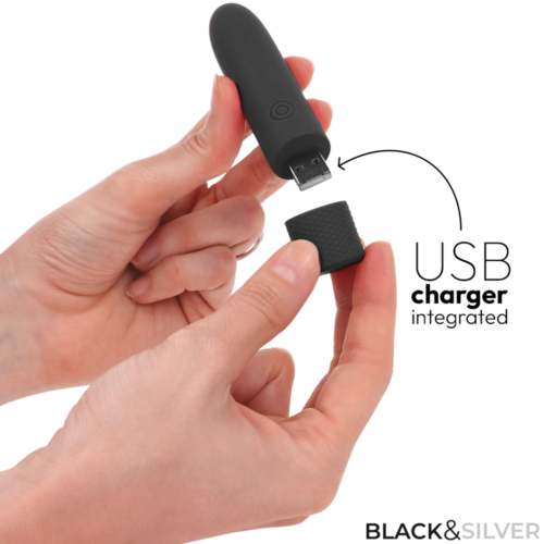 BLACK & SILVER - GERI BALA VIBRADORA RECARGABLE POR USB 8 VIBRACIONES NEGRO 10 X 2.2 CM