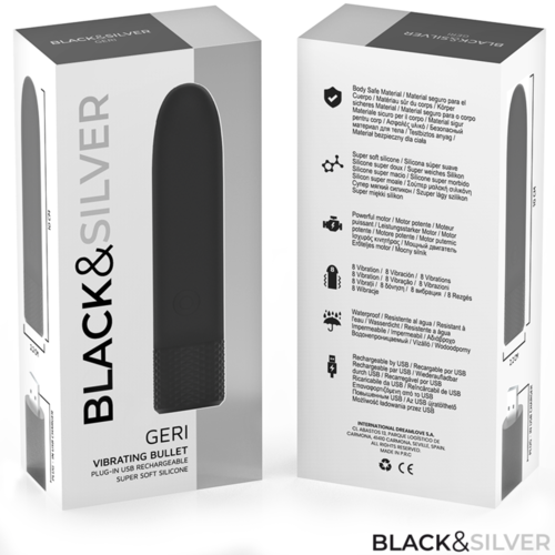 BLACK & SILVER - GERI BALA VIBRADORA RECARGABLE POR USB 8 VIBRACIONES NEGRO 10 X 2.2 CM