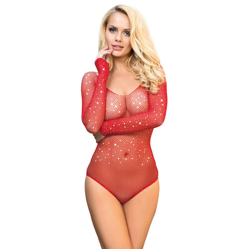 SUBBLIME - 952303 BODY DE REJILLA BRILLANTE CON HOMBROS DESCUBIERTOS MANGA LARGA ROJO TALLA ÚNICA