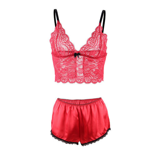 SUBBLIME - 953898 CAMISÓN DE SEDA Y ENCAJE + PANTIES ROJO S/M