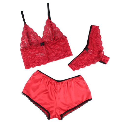 SUBBLIME - 953904 CAMISÓN DE SEDA Y ENCAJE + PANTIES ROJO L/XL