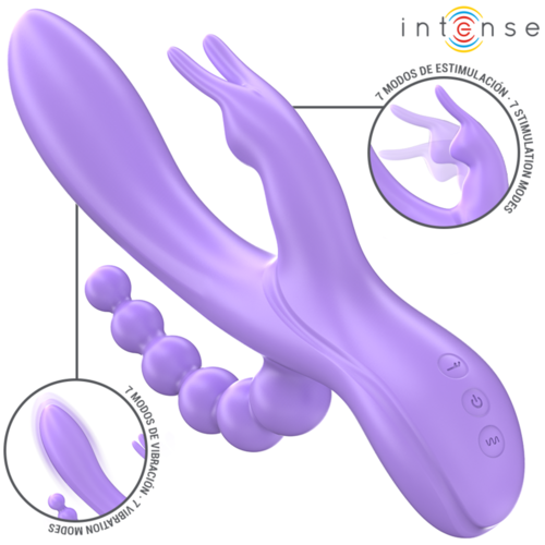 INTENSE - MIKO TRIPLE VIBRADOR RABBIT & ESTIMULADOR & ANAL 7 VIBRACIONES MORADO