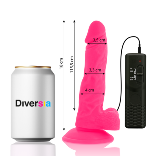 DIVERSIA - DILDO FLEXIBLE CON VIBRACIÓN ROSA 18 CM -O- 4 CM