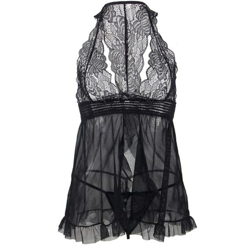 BRUMA SECRET - ANA BABYDOLL DE ENCAJE Y VOLANTE NEGRO XS/S