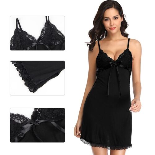 BRUMA SECRET - SOFÍA BABYDOLL CON ENCAJE Y LAZO NEGRO XS/S