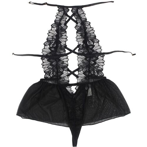 BRUMA SECRET - LUCÍA TEDDY DE ENCAJE CON VOLANTE NEGRO XS/S