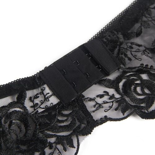 BRUMA SECRET - ELISABETH SET TRES PIEZAS DE ENCAJE ESTAMPADO FLORAL NEGRO XS/S