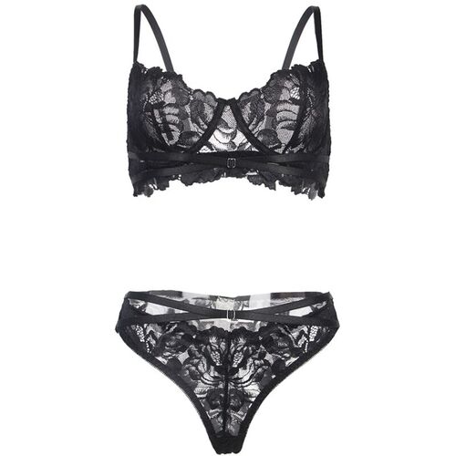 BRUMA SECRET - CAROLINE SET SUJETADOR Y BRAGAS CON TIRAS DE ENCAJE NEGRO XS/S