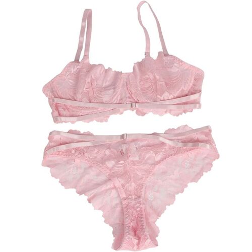 BRUMA SECRET - CAROLINE SET SUJETADOR Y BRAGAS CON TIRAS DE ENCAJE ROSA XS/S