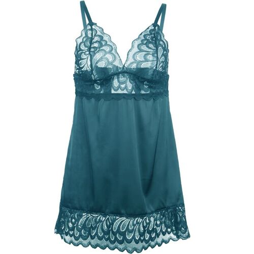 BRUMA SECRET - IRENE BABYDOLL SATINADO CON ENCAJE VERDE XS/S