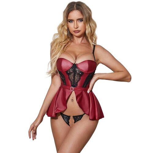 BRUMA SECRET - ALEJANDRA SET CORSET Y TANGA CON DETALLE CADENA ROJO XS/S