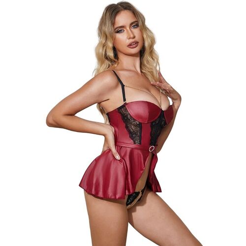 BRUMA SECRET - ALEJANDRA SET CORSET Y TANGA CON DETALLE CADENA ROJO XS/S