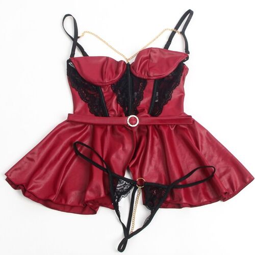 BRUMA SECRET - ALEJANDRA SET CORSET Y TANGA CON DETALLE CADENA ROJO XS/S