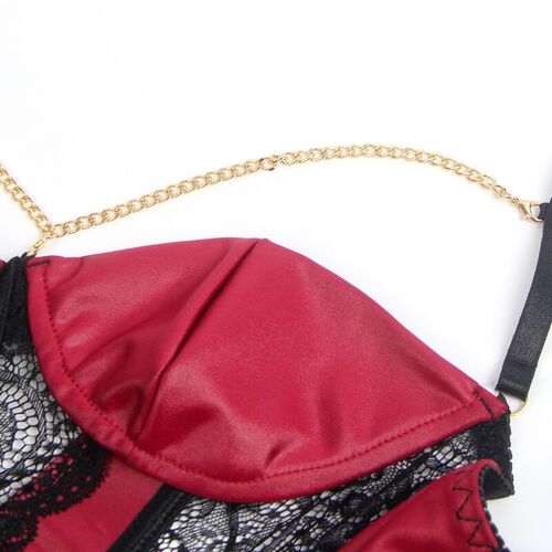 BRUMA SECRET - ALEJANDRA SET CORSET Y TANGA CON DETALLE CADENA ROJO XS/S