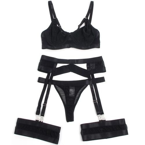 BRUMA SECRET - GISELLE SET SUJETADOR TANGA Y LIGA NEGRO XS/S