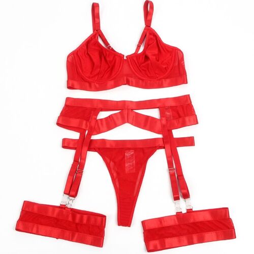 BRUMA SECRET - GISELLE SET SUJETADOR TANGA Y LIGA ROJO XS/S