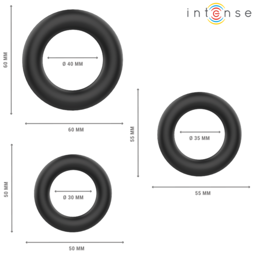 INTENSE - HUGH 3 ANILLOS BÁSICOS PARA PENE SILICONA NEGRO