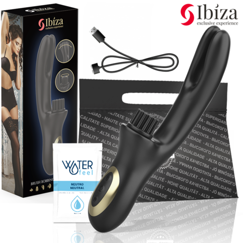 IBIZA - VIBRADOR HI-TECH RABITT MULTI CELDAS CLITORIALES Y DOBLE CLAMPING NEGRO