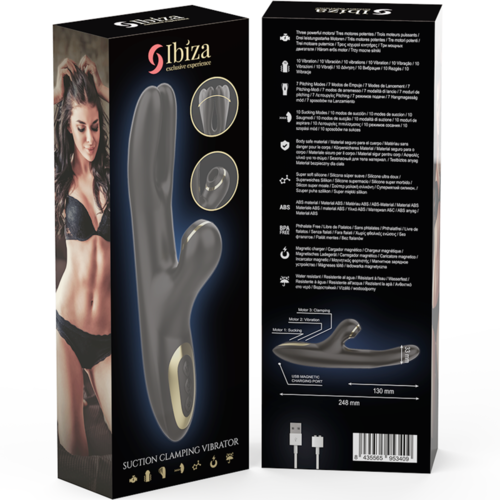 IBIZA - VIBRADOR  HI-TECH RABITT POR ONDAS CLITORIALES Y  DOBLE PINCHING NEGRO